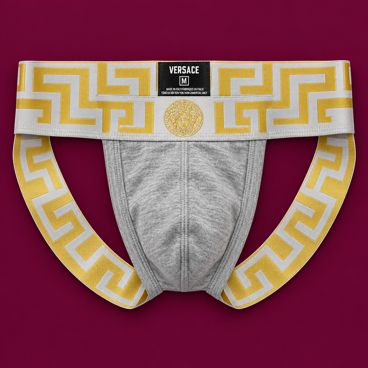 Greek-Key Cotton Jockstrap in Gray