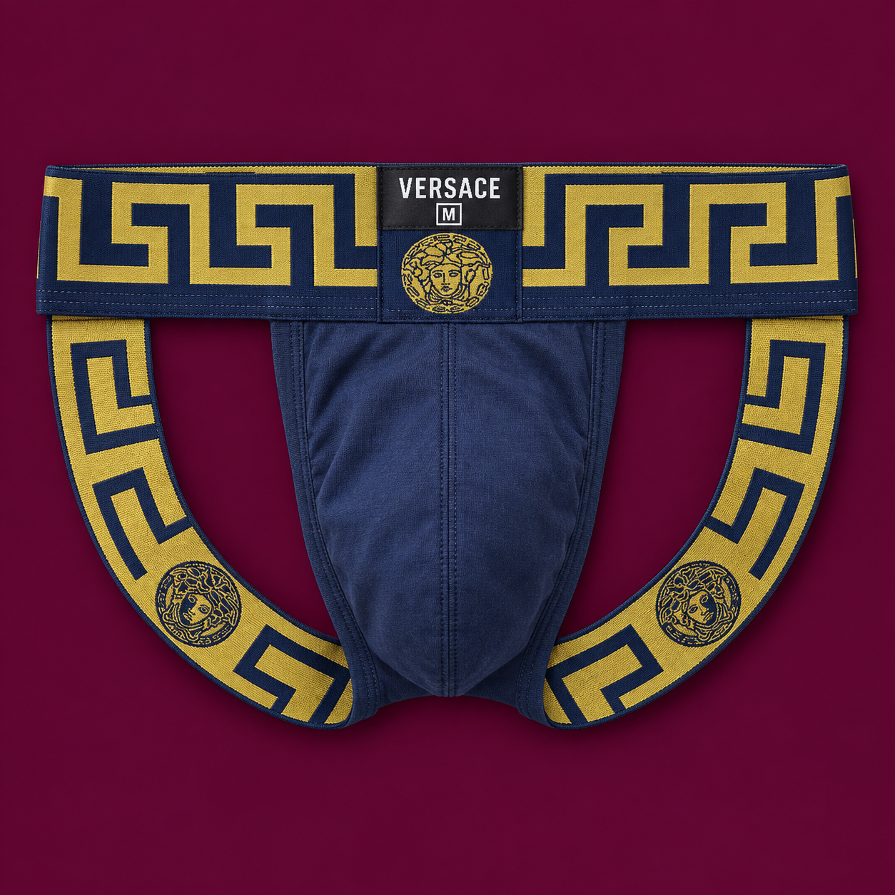 Greek-Key Cotton Jockstrap in Navy blue