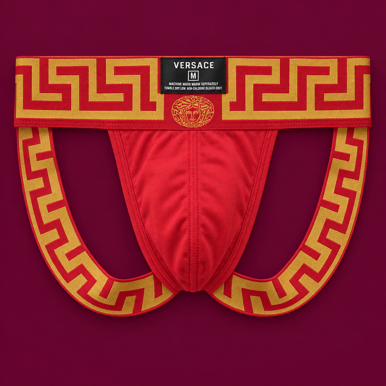Greek-Key Cotton Jockstrap in Red